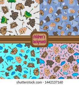 seamless pattern of umbrellas pattern with creatures children background cloud rain wallpaper