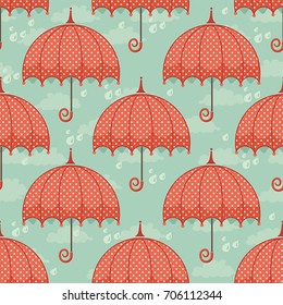 Seamless pattern with umbrellas. Fabric background for kids clothing and paper products. Beautiful abstract design, vector illustration