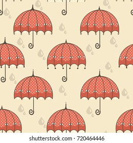 Seamless pattern with umbrellas. Fabric background for kids clothing and paper products. Beautiful design for cards, invitations, wedding or baby shower albums and scrapbooks. Vector illustration
