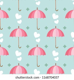 Seamless pattern with umbrellas and hearts. Abstract love wallpaper