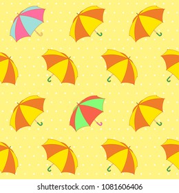 Seamless pattern with umbrellas on yellow background.