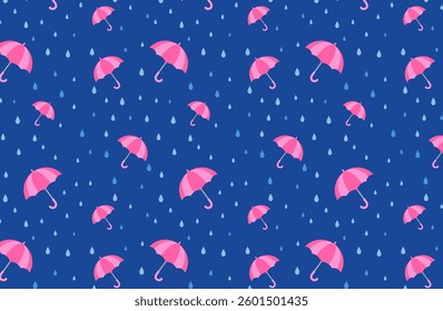 seamless pattern of umbrellas and rain