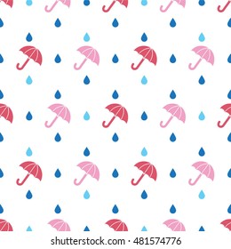 Seamless pattern with umbrellas and rain