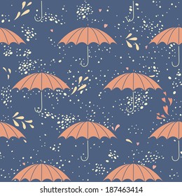 Seamless pattern with umbrella's and the rain. EPS 10. No transparency. No gradients.