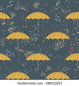 Seamless pattern with umbrella's and the rain. EPS 10. No transparency. No gradients.
