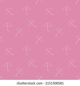 Seamless pattern with umbrellas in the style of line art on a pink background
