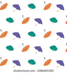 Seamless pattern with umbrellas. Umbrella season print. Vector illustration. Flat hand drawn style.