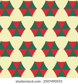 Seamless pattern with umbrellas.Parasol repeat pattern in green and red isolated on background.Vector graphic background for Christmas.
