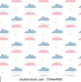 seamless pattern with umbrells cloud and rain