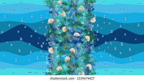 Seamless pattern, underwater banner with seashell. vector illustration