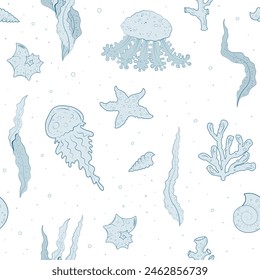 seamless pattern with underwater life