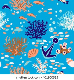 Seamless pattern underwater life of sea.