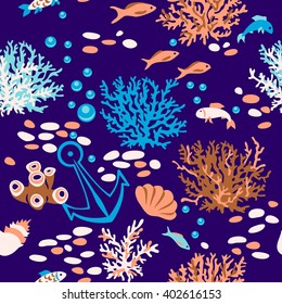 Seamless pattern underwater life of sea.