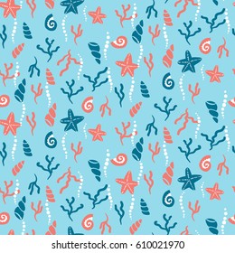 Seamless pattern with underwater plants. Vector illustration