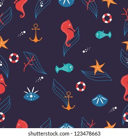 Seamless pattern with underwater sea life