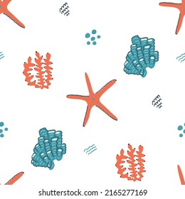 seamless pattern with an underwater sea world with a starfish. For printing on clothes, paper, posters, wallpaper, textiles, children's accessories