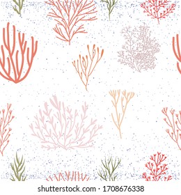 Seamless pattern with underwater world, algae and plants. Editable vector illustration.