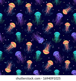 seamless pattern underwater world of jellyfish  vector illustration. bright children's print for fabric with sea jellyfish.