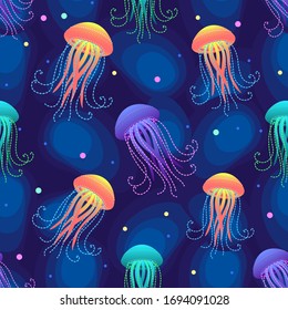 seamless pattern underwater world of jellyfish  vector illustration. bright children's print for fabric with sea jellyfish.