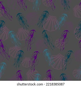 seamless pattern underwater world of jellyfish vector illustration.  For decoration of textiles, packaging, wallpaper.