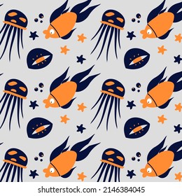 Seamless pattern with the underwater world and marine life