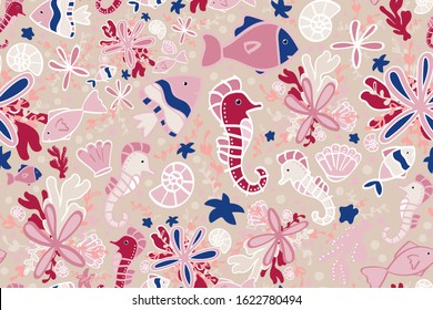 seamless pattern. underwater world. sea animals. vector illustration
