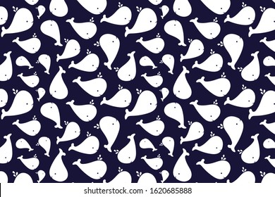 seamless pattern. underwater world. white whales on blue background. vector illustration