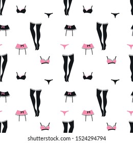 Seamless pattern with underwear on white background. Vector