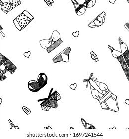 Patrón de ropa interior impecable sobre un fondo blanco. Diseño para impresión en tela, textil, embalaje. Ilustración del vector