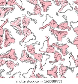Seamless pattern with underwear theme doodles, bra etc.