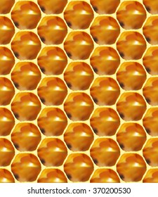 Seamless pattern - unfinished honey in honeycombs. Vector Eps 8 using mesh.