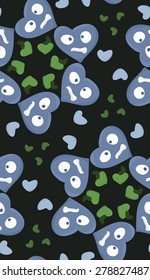 Seamless pattern of unhappy blue hearts in circles