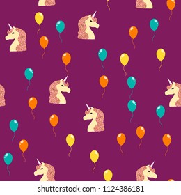 Seamless pattern with unicorn and balls.