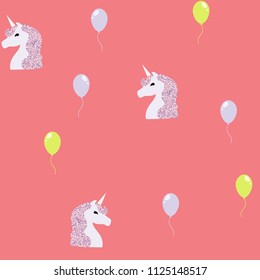 Seamless pattern with unicorn and balls.