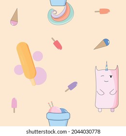 Seamless pattern unicorn with cartoon background. Vector illustration
