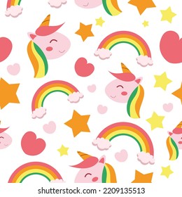 Seamless pattern with unicorn. Creative texture for fabric, wrapping, textiles, wallpaper, and apparel. Vector illustration