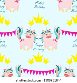 seamless pattern unicorn with crown - vector illustration, eps