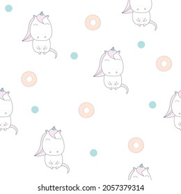 Seamless pattern with unicorn and dessert.Vector illustration.