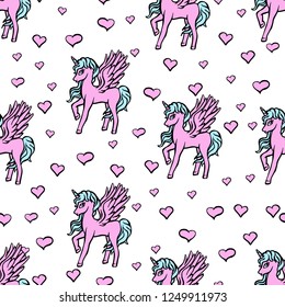 Seamless pattern with with unicorn. Dream symbol. Design for children. Isolated vector illustration. 