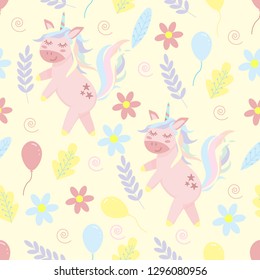 seamless pattern of unicorn and flowers  - vector illustration, eps
