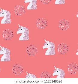 Seamless pattern with unicorn and glitter. Gold Crown.