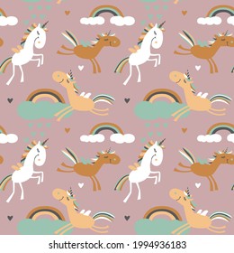 Seamless pattern with unicorn, kids design