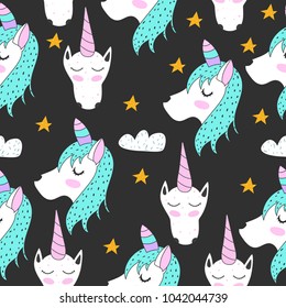 Seamless pattern. The Unicorn. Magic. Cute. children's adventure. Logo. Print. Card. Scandinavian style. 