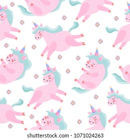 Seamless pattern. Unicorn. Magical. Really. Pink. Children's, for printing on cards and prints on clothes. Bright