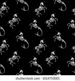 Seamless pattern. Unicorn and mermicorn. Mermicorn is a unicorn with a mermaid's tail. Great for Halloween and the Day of the Dead.