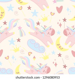 seamless pattern with unicorn and moon - vector illustration, eps