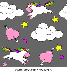 Seamless pattern of a unicorn on a dark gray background