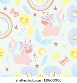 seamless pattern with unicorn and rainbow - vector illustration, eps