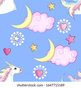 Patrón sin soldadura con silueta de unicornio. Un bonito fondo mágico. Papel tapiz de fantasía