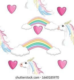 Seamless pattern with unicorn silhouette. Cute magic background. Fantasy wallpaper